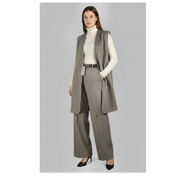 Lafayette 148 New York Jackets & Blazers - Lafayette 148 NY 100% Cashmere Taupe Long Vest with Monili Detail, Womens Size L